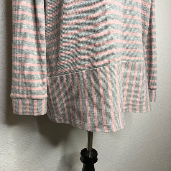 Soft Surroundings gray pink striped waffle thermal knit tunic top size Medium - Picture 3 of 11